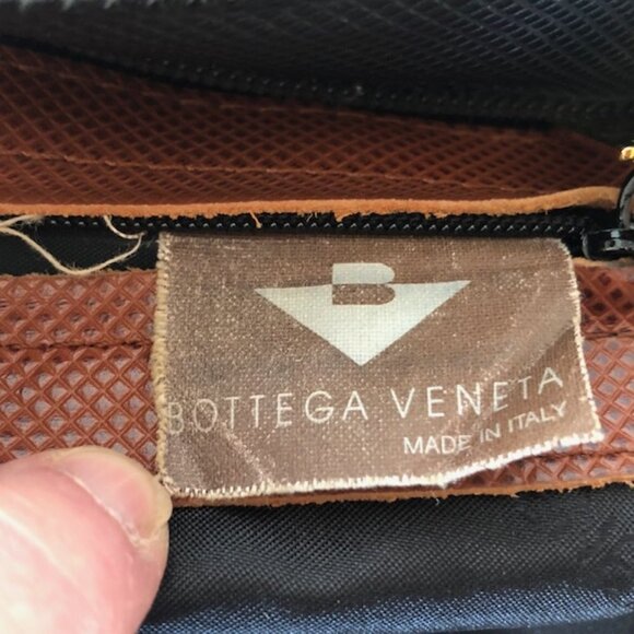 BOTTEGA VENETA Marco Polo Italian Black Pebbled Brown Accent Satchel … - Picture 6 of 17